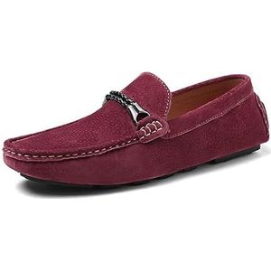 Heren loafers schoen effen kleur suède vamp rijden loafers lichtgewicht platte hak comfortabele party slip-on (Color : Red, Size : 38 EU)