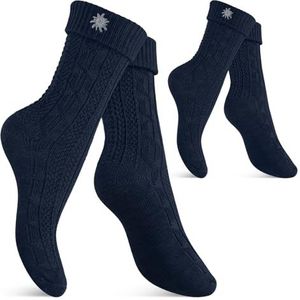Celodoro Klederdrachtsokken voor dames en heren (2 paar) met Edelweiss-pin Oktoberfest kousen, marineblauw, 43-46 EU