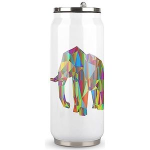 Kleurrijke geometrische olifant grappige cola mok met deksel en rietje roestvrij stalen beker reizen koffiekop voor warme koude dranken