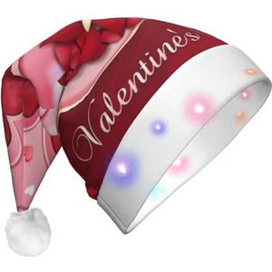 TyEdee Happy Valentijnsdag print kerstmuts, LED-verlichting kerstmuts, familie unisex kerst decor hoed, grappige kerstmuts