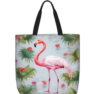 VTCTOASY Witte Flamingo Print Vrouwen Tote Bag Grote Capaciteit Boodschappentas Mode Strand Tas Voor Werk Reizen, Zwart, One Size, Zwart, One Size