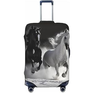 AdaNti Zwart en Wit Paarden Running Print Reizen Bagage Cover Elastische Wasbare Koffer Cover Bagage Protector Voor 18-32 Inch Bagage, Zwart, M