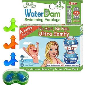 WaterDam Zwemmen Oordopjes Ultra Comfy Grote Waterdichte Zwemmen Oordopjes Voorkomen Zwemmers Oor (Maat 2A+2A+2A: Kinderen Tieners Klein & Medium Oor Vrouwen (Groen Oranje Blauw))