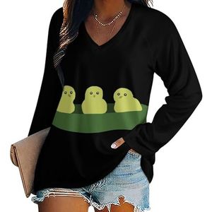 Chick Peas vrouwen casual lange mouw T-shirts V-hals gedrukte grafische blouses Tee Tops 4XL