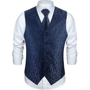 Enlision Paisley Gilets Heren Navy Blue Bruiloft Gilet Tie Pocket Square Jacquard Feest Suit Vest Set XXL