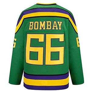 Yajun Gordon Bombay #66 Mighty Ducks Movie Ijshockey Jerseys Mannen Sweatshirts Ademend T-shirt met lange mouwen, Groen, XL