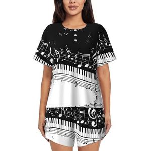 EdWal Zwart Wit Muziek Opmerking Print Vrouwen Pyjama Sets Lounge Wear Set Zachte Loungewear Korte Mouwen Pjs En Shorts, Zwart, XL