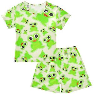 YOUJUNER Kinderpyjama set groene kikkerpatroon T-shirt met korte mouwen zomer nachtkleding pyjama lounge wear nachtkleding voor jongens meisjes kinderen, Meerkleurig, 14 jaar
