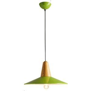 LANGDU Macaron enkele kop kroonluchter creatieve lampenkap met houten aluminium eetkamer hanglamp E27 voet - verstelbaar koord thuis hanglamp for keukeneiland studeerkamer woonkamer bar(Color:Green,Si