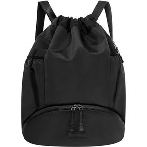 BASISSOIRES Sportrugzak met Schoenenvak, Gymtas voor Jongen, Meisje en Volwassenen, Zwemtas, Voetbaltas & Basketbaltas, 25L, Zwart