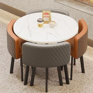 ZDMZR Ronde Vergadertafel voor 4 Personen, Onderhandelingstafel en Stoelenset, Tafel en Stoelcombinatie, Receptietafel, Moderne Zakelijke Onderhandelingstafel en Stoelcombinatie(Multi-colored)