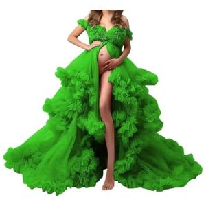 WSEYU Tule gewaad zwangerschapsjurken voor fotoshoot lange bruiloft bruids zwangere kamerjassen grote maat, Groen, 32