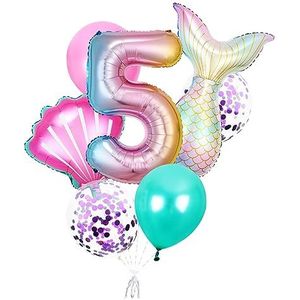 Nummer ballonnen, zeemeermin staart ballon bal globos, voor verjaardagsfeestje decoraties kinderen bruiloft ballon babyshower (maat : 5 jaar)