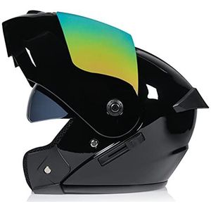 Modulaire Motorhelm Anti-Condens Dubbel Vizier Lichtgewicht Integraalhelm Opklapbare Helm Motorhelm Voor Heren En Dames DOT/ECE Goedgekeurde Straathelm, Helder Zwart D,XL