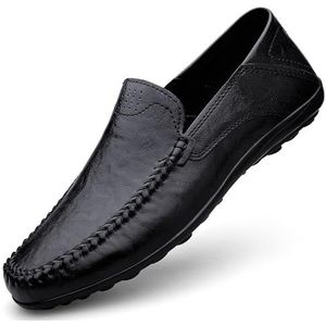 Loafers for heren, leren loafers met ronde neus, lichtgewicht, comfortabele antislip, klassieke instappers (Color : Black, Size : 38 EU)