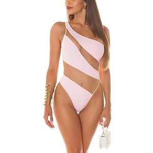 Koucla Sexy monokini one-shoulder met mesh-inzetstuk in strepenpatroon, roze, S