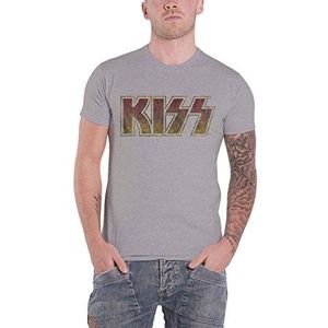 Kiss T Shirt Vintage Classic Band Logo distressed nieuw Officieel Mannen Grijs