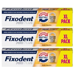 Fixodent - Fixodent Pro # Groot formaat 60 g # Duo Action - Premium kleefcrème voor tandprothesen - Langdurig - Sterker - 3 tubes van 60 g
