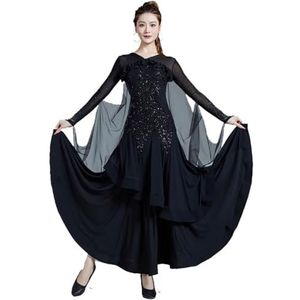 FZHQNZJF Wals Dansjurken voor Vrouwen Verfijnd Balzaal Danskostuums Pailletten Tango Foxtrot Prestatie Dansen Uitrusten Ademend Flamenco Partij Rok,zwart,3XL