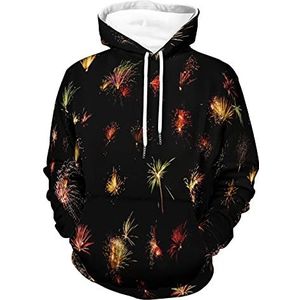 Unisex Koppels Hooded Sweatshirt 3D Gedrukt Sneldrogend Sweat Shirt Lange Mouw Hoodie Zakken Top Kerst Vuurwerk, Wit-stijl1, 5XL