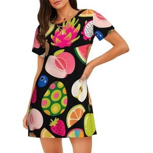 Zelinge Vrouwen Nachtjapon Nachthemd Womens Pyjama Shirt Jurk T-shirt Nachtkleding S-3XL, Vruchten Zwart, S