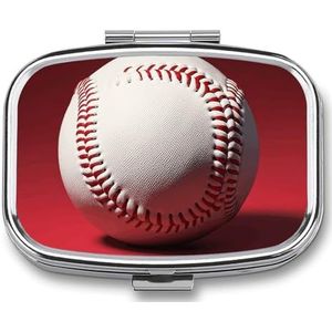 Sport Baseball Pill Case met 2 compartimenten, pillenorganizer, draagbare vierkante pillendoos, vitaminepillenorganizer voor zakportemonnee en reizen