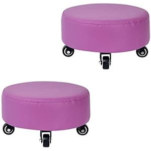 FZDZ Lage kruk set van 2, comfortabele stoel rolkrukken met wielen, thuis slaapkamer korte stoel om op te zitten, schattige ronde kleine krukken, extra dik kussen (kleur: 2 paars)