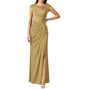Dames chiffon moeder van de bruid jurk met zakken avondgalajurken cocktailjurk grote maten, Goud, 32