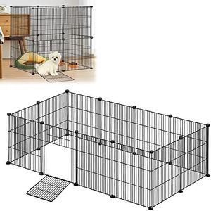 Froadp 142x72x36cm Buitenren Konijnen Huisdier Box van Metaal 12-delig Rooster met Deur Cavia's Omheining Vrijloopverblijf Kooi voor Kleine Dieren voor Puppy's Hamsters Egels (Zwart)