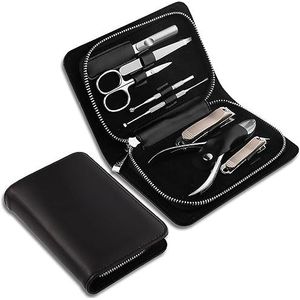 Nagelknipperset manicureset, professionele nagelknipperset manicureset, 8-delige roestvrijstalen nagelverzorgingsset pedicure verzorgingsset, met lederen reisetui Pedicurehulpmiddelen voor voeten (Co