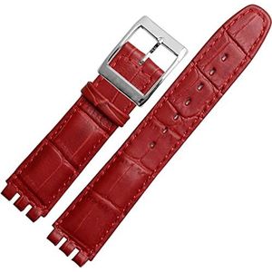 leer vervangingsbanden, horloges Polsband for mannen en vrouwen, 17 mm 19 mm echt kalfsleer polsband for Swatch horlogeband heren dames (kleur: rood, maat: 19 mm) (Size : Red)