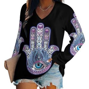 Tribal Fatima Hand dames V-hals shirt lange mouwen tops casual loose fit blouses