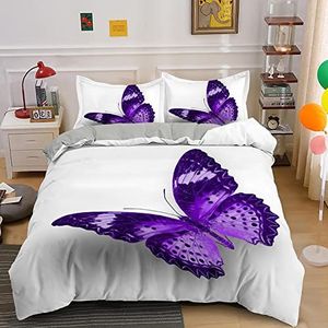 Vlinder Beddengoed Set Paars Levensechte Vlinders Print Dekbedovertrek Moderne Boerderij Wit Dekbedovertrek Meisje Volwassen Dekbed Set Dubbel Kingsize Beddengoed,200x200cm