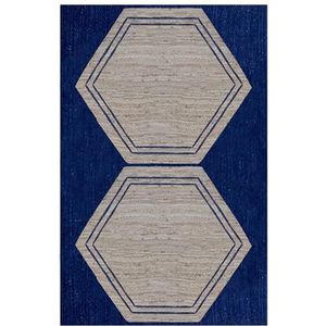 Casavani Kelim tapijt 11 vierkant vloerkleed, handgemaakt boho-tapijt, handgeweven tapijt, binnen en buiten, gevlochten tapijt, platgeweven tapijt, beige blauwe jute tapijten voor grote slaapkamer,