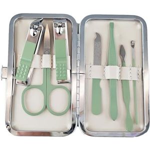 KuqitsBai Manicureset, 7/15/18-delig, pedicureset, nagelset, nagelknippers, gepolijst roestvrij staal, nageletui voor nagelverzorging, beauty, thuis en op reis (mintgroen, 7 stuks)
