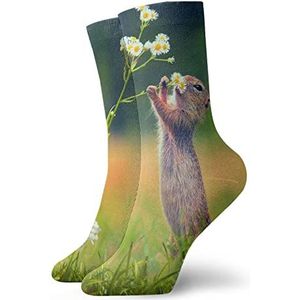 Mens Womens Korte Sok 30 cm Leuke Eekhoorn Snuiven Bloemen Klassieke Atletische Sokken Retro Kousen Voor Running Fitness Geschenken