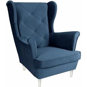 SEELLOO Comfortabele gestoffeerde fauteuil, armleunstoel, knuffelstoel, relaxstoel, woonkamer, oorstoel, modern, slaapkamer, blauw, 95 x 81 x 102 cm