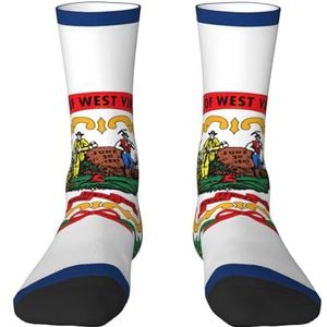 Evengigy West Virginia staat vlag grappige sokken gekke mode cool gepersonaliseerde zachte crew sokken voor mannen vrouwen unisex, Wit, One size