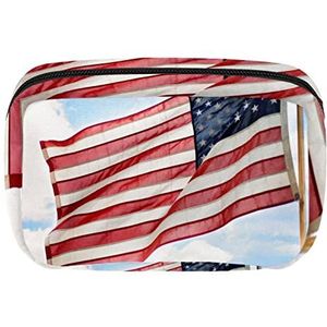 Amerika vlag blauwe hemel mooie cosmetische rits zakje make-up tas reizen waterdichte toilettassen voor vrouwen, Meerkleurig, 17.5x7x10.5cm/6.9x4.1x2.8in