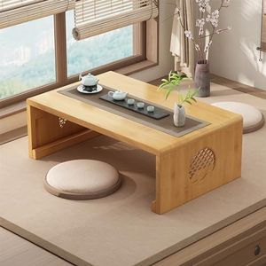 Bamboe Chinese Thee Vloertafel Japanse Opvouwbare Salontafel Altaartafel for Meditatie Lage Draagbare Opvouwbare Tatami Tafel for Woonkamer, Eetkamer, Woondecoratie (Hout, L)