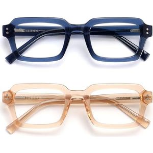 OPULIZE EDG Blue Light Blocking Glasses for Women Men, Anti-reflective Anti-Glare Computer & Gaming Lenses, Vintage Rectangular Frame, UV & Eyestrain Protection, Pink Blue (Pack of 2)