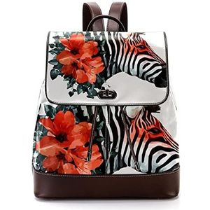 Gepersonaliseerde Schooltassen Boekentassen voor Tiener Aquarel Zebra met Rode Bloemen, Meerkleurig, 27x12.3x32cm, Rugzak Rugzakken