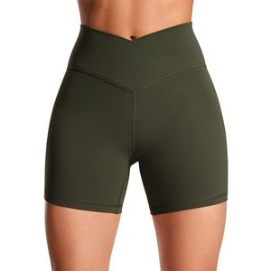 CRZ YOGA Womens Butterluxe Crossover Biker Shorts 5'' - Criss Cross High Waisted Workout Yoga Shorts Buttery Soft Olijfgroen M