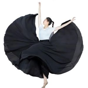 Flamencorok for vrouwen, 720 graden, volle cirkelvormige swingrok, Spaans danskostuum, volwassen, vloeiende, geplooide gelaagde rok for optredens, Halloweenfeest, rode krijtthema-outfit(Black_XS)