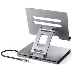 USB C Hub Stand, 9-in-1 adapter voor iPad Pro M4 M2 13 12,9 11 inch docking station opvouwbaar met 4K 60Hz HDMI, RJ45 Gigabit Ethernet, SD/TF-kaartlezer, 3 USB 3.0, 3,5 mm audio, iPad Air