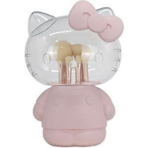 Impressions Vanity Hello Kitty 6 stuks make-upborstelset met doorzichtige cloche, superzachte borstels voor foundation, gezichtspoeder, blending, oogschaduw en voering met schattige 3D-houder