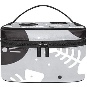 Make-up Organizer Bag, Reizen Make-up Tas Organizer Case Draagbare Cosmetische Tas voor Vrouwen en Meisjes Toiletartikelen Zwarte Kat & Witte Visbot-01, Meerkleurig, 22.5x15x13.8cm/8.9x5.9x5.4in