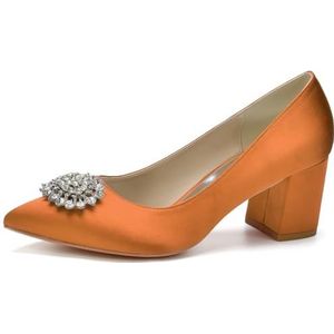 Dames Gesloten Teen Hakken Pumps 2.36Inch Chunky Blok Hakken Lage Jurk Schoenen Slip on Business Office Werk Trouwschoenen,Oranje,35 EU