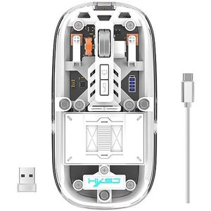 LiLiTok Transparante gamingmuis 2.4G Bluetooth-muizen, draadloze muis met RGB-licht oplaadbare muis Stille klik voor ipad Macbook Laptop PC Accessoires (wit)