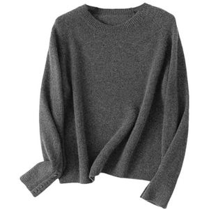Dames wol verdikte trui ronde hals eenvoudige comfortabele warme luie stijl trui, Donker Grijs9, L